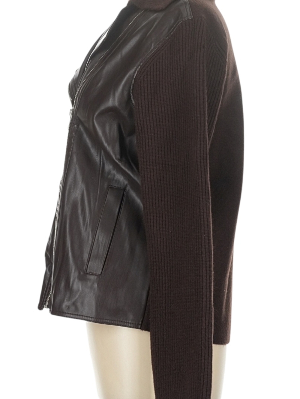 Ann Taylor Mixed Media Faux Leather Moto Sweater Jacket, Large - Picture 3 of 8